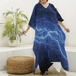 Lightning Plasma Print Silk V-Neck Kaftan Dress