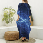 Lightning Plasma Print Silk V-Neck Kaftan Dress