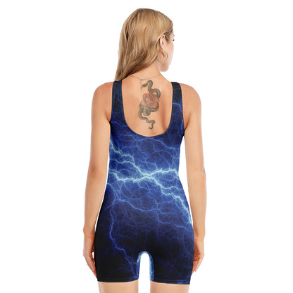 Lightning Plasma Print Sleeveless One Piece Swimsuit
