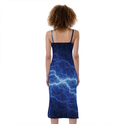 Lightning Plasma Print Slim Fit Midi Cami Dress