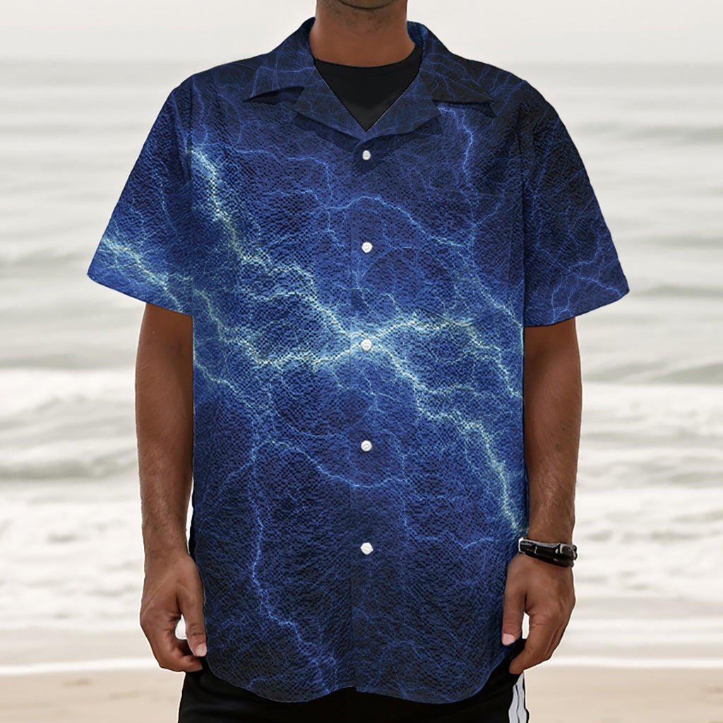 Lightning Plasma Print Textured Short Sleeve Shirt