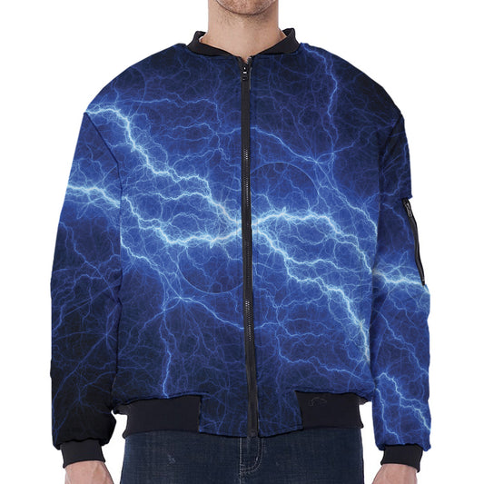 Lightning Plasma Print Zip Sleeve Bomber Jacket
