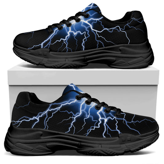 Lightning Spark Print Black Chunky Shoes