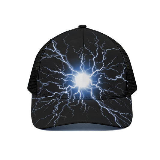 Lightning Spark Print Black Mesh Trucker Cap