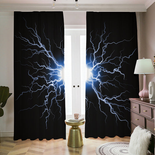 Lightning Spark Print Blackout Pencil Pleat Curtains