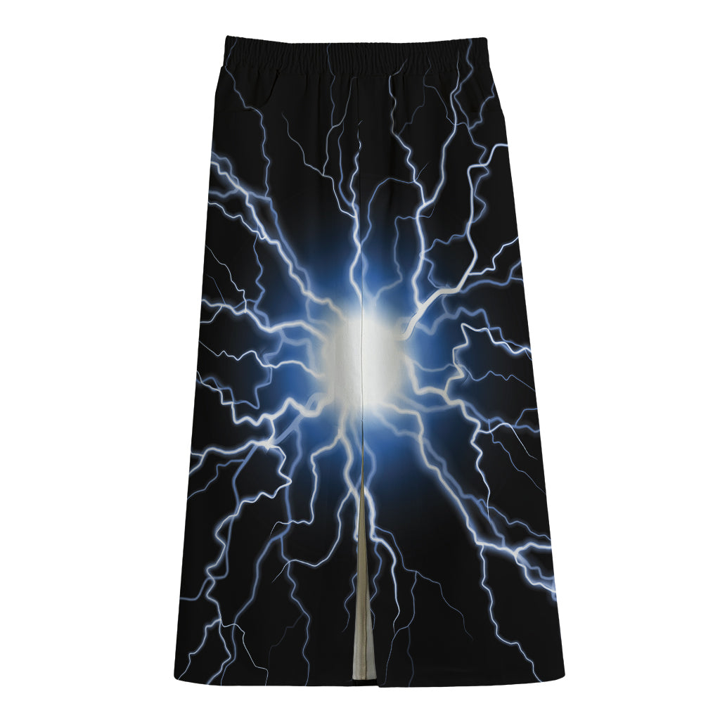 Lightning Spark Print Cotton Front Slit Maxi Skirt