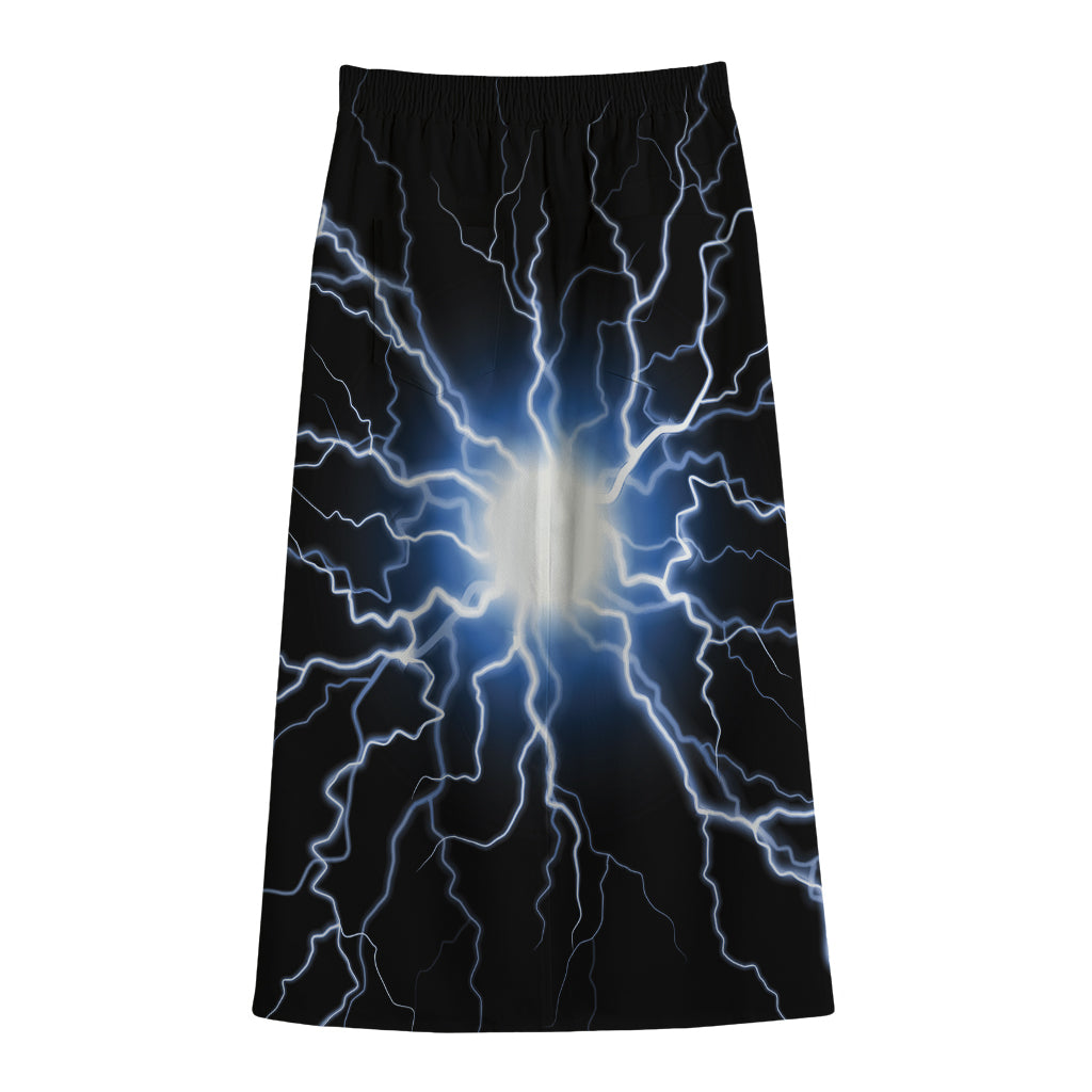 Lightning Spark Print Cotton Front Slit Maxi Skirt