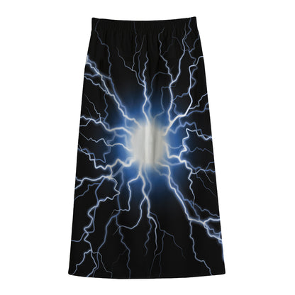Lightning Spark Print Cotton Front Slit Maxi Skirt