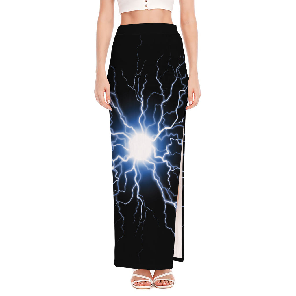 Lightning Spark Print High Slit Maxi Skirt