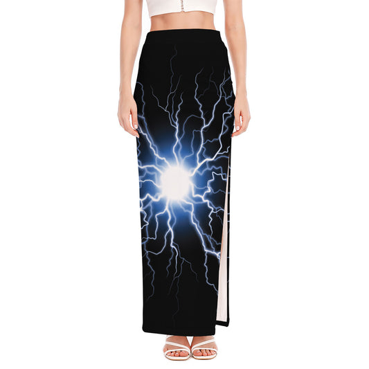 Lightning Spark Print High Slit Maxi Skirt