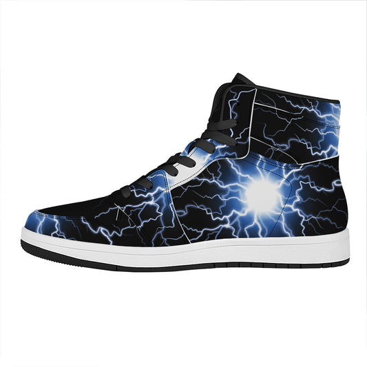 Lightning Spark Print High Top Leather Sneakers