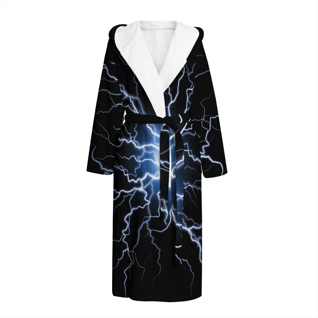 Lightning Spark Print Hooded Bathrobe