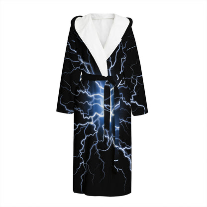 Lightning Spark Print Hooded Bathrobe