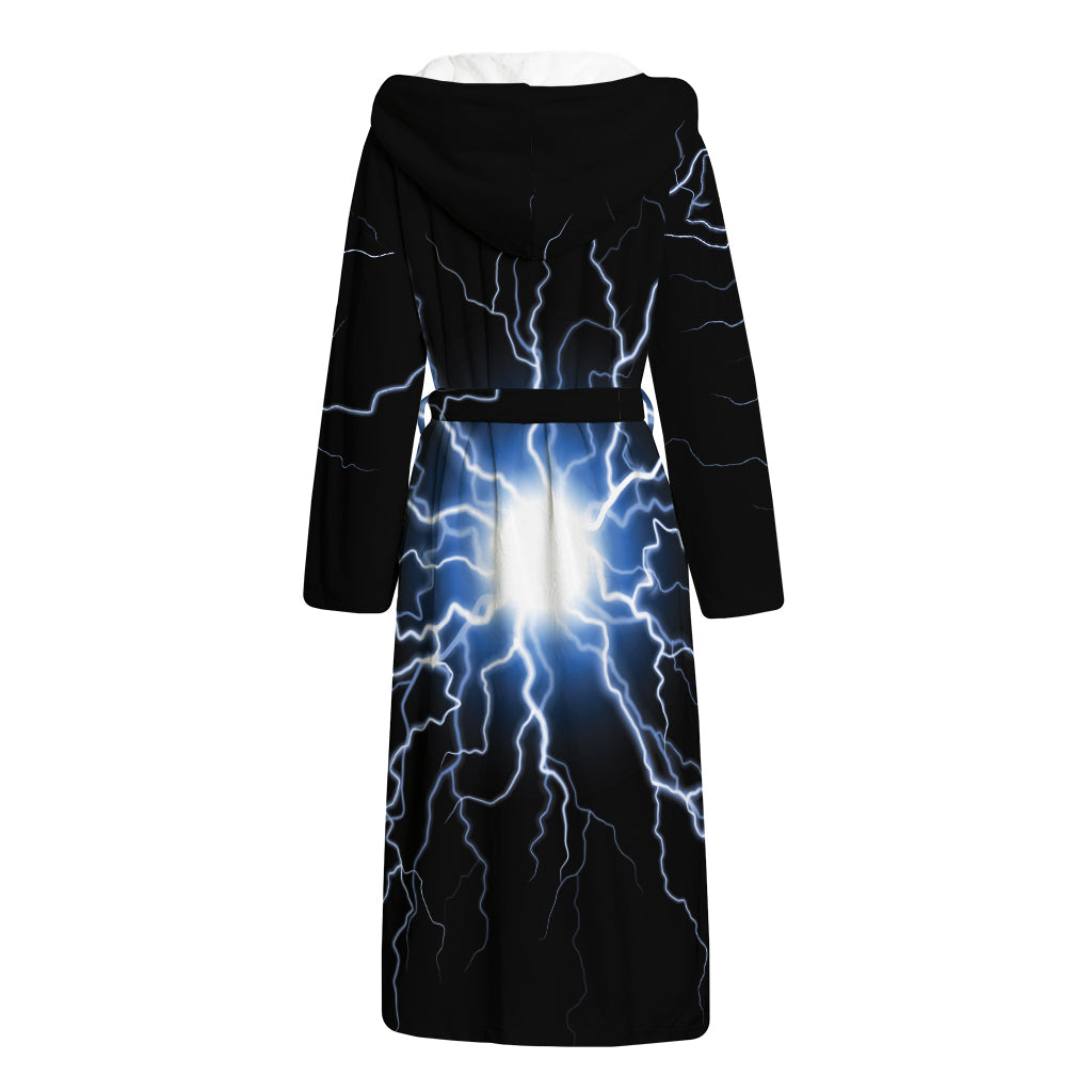 Lightning Spark Print Hooded Bathrobe
