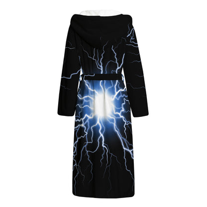 Lightning Spark Print Hooded Bathrobe