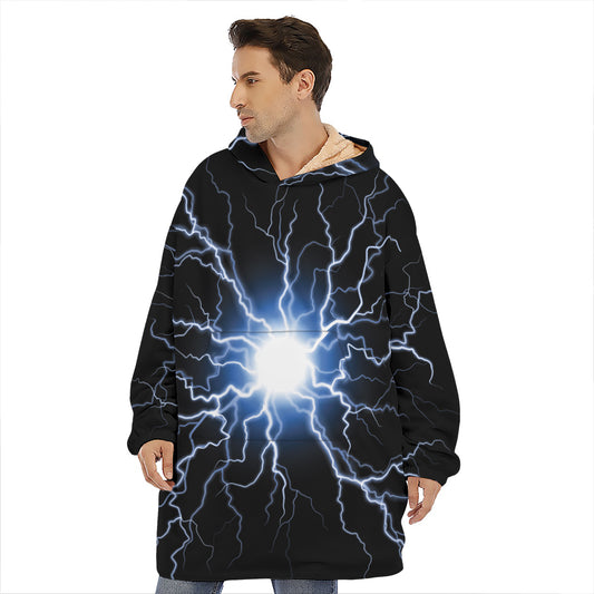 Lightning Spark Print Hoodie Blanket