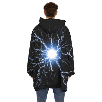 Lightning Spark Print Hoodie Blanket