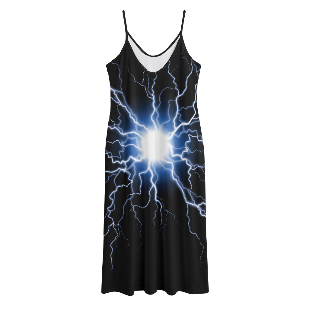 Lightning Spark Print Jersey Midi Cami Dress