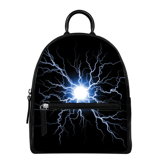 Lightning Spark Print Leather Backpack
