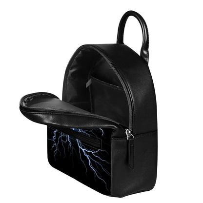Lightning Spark Print Leather Backpack