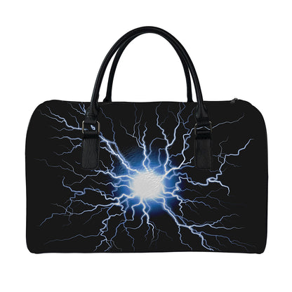 Lightning Spark Print Leather Duffle Bag