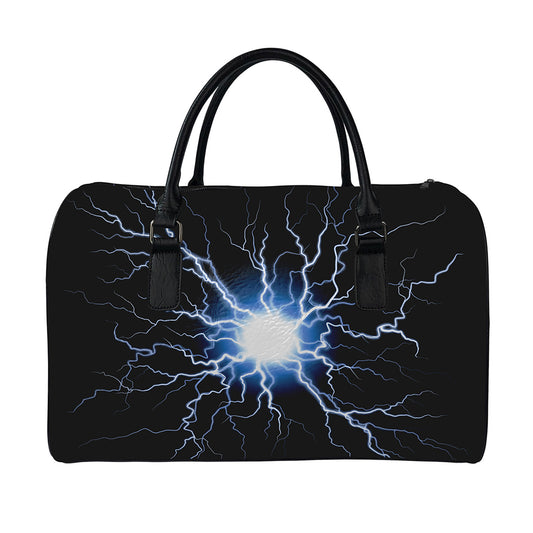 Lightning Spark Print Leather Duffle Bag