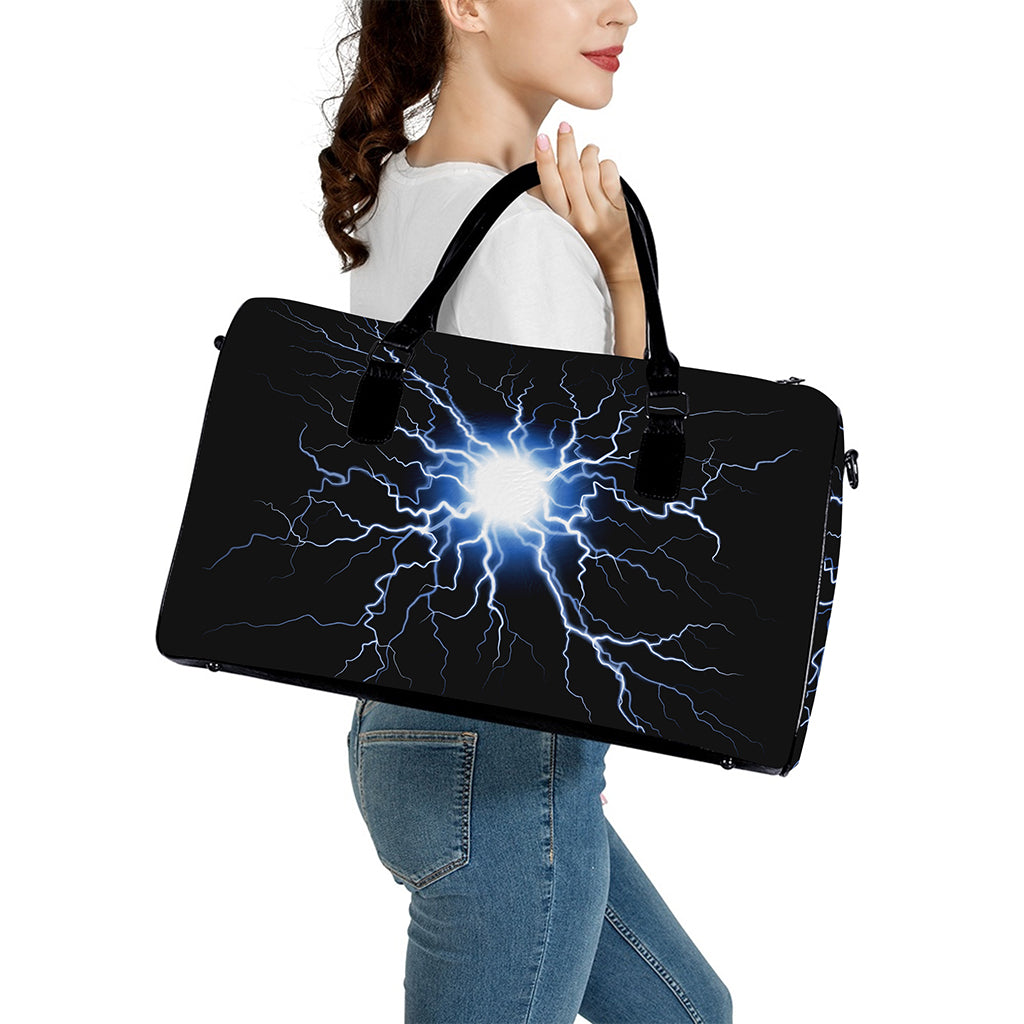 Lightning Spark Print Leather Duffle Bag