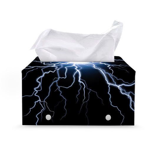 Lightning Spark Print Leather Tissue Box Cover