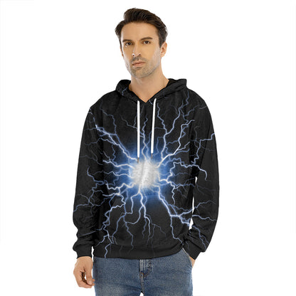 Lightning Spark Print Men's Velvet Pullover Hoodie