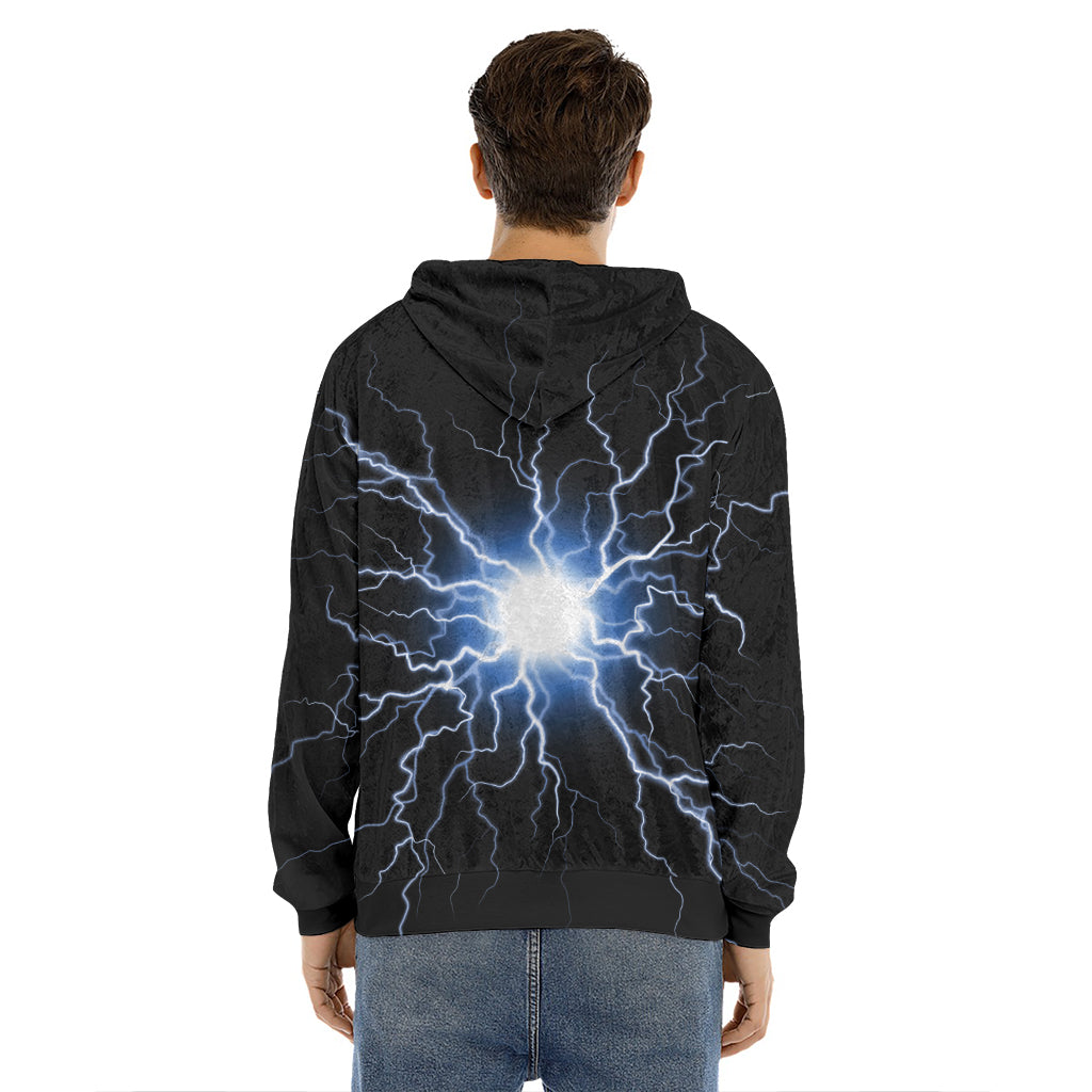 Lightning Spark Print Men's Velvet Pullover Hoodie