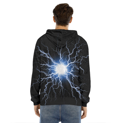 Lightning Spark Print Men's Velvet Pullover Hoodie