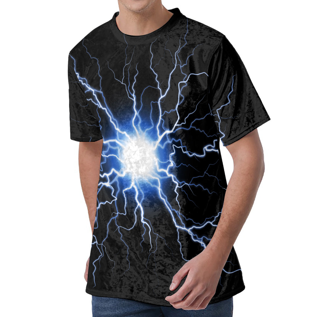 Lightning Spark Print Men's Velvet T-Shirt