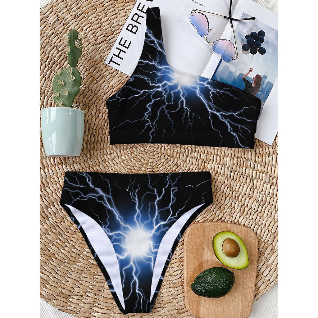 Lightning Spark Print One Shoulder Bikini Top