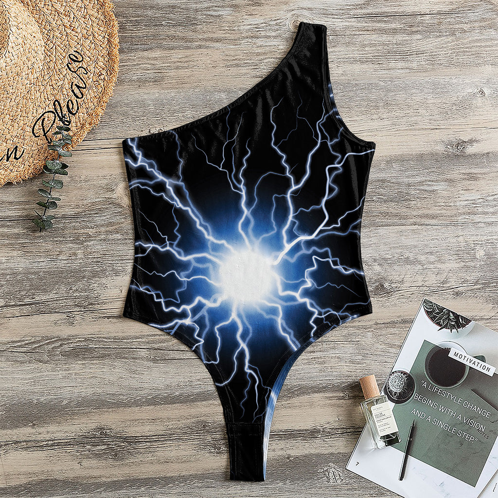 Lightning Spark Print One Shoulder Bodysuit