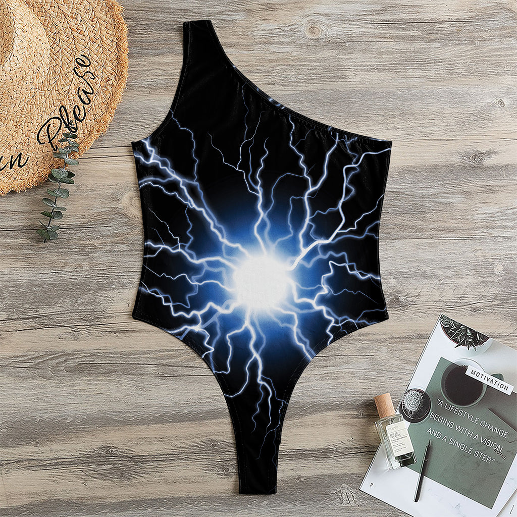 Lightning Spark Print One Shoulder Bodysuit