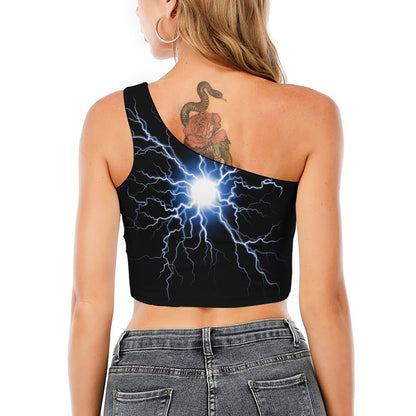 Lightning Spark Print One Shoulder Crop Top
