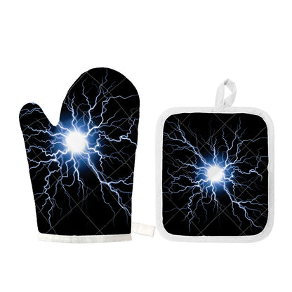 Lightning Spark Print Oven Mitt And Pot Holder Set