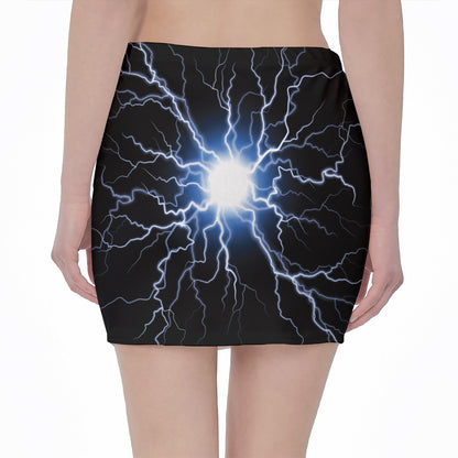 Lightning Spark Print Pencil Mini Skirt