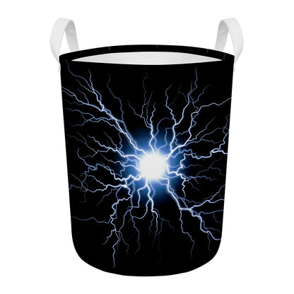 Lightning Spark Print Round Laundry Basket
