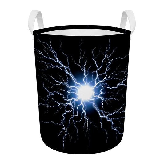 Lightning Spark Print Round Laundry Basket