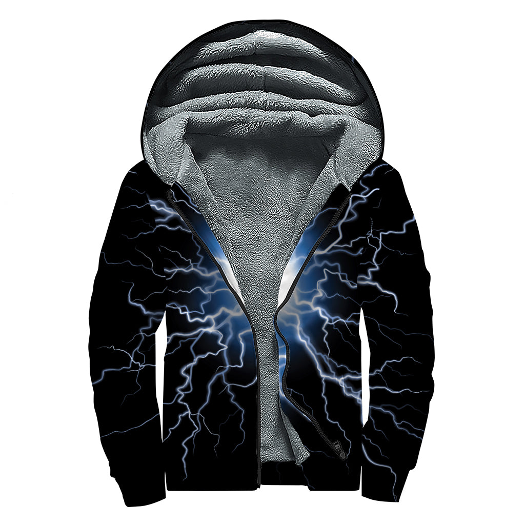 Lightning Spark Print Sherpa Lined Zip Up Hoodie