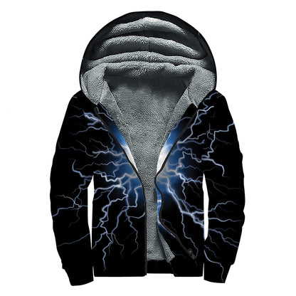 Lightning Spark Print Sherpa Lined Zip Up Hoodie