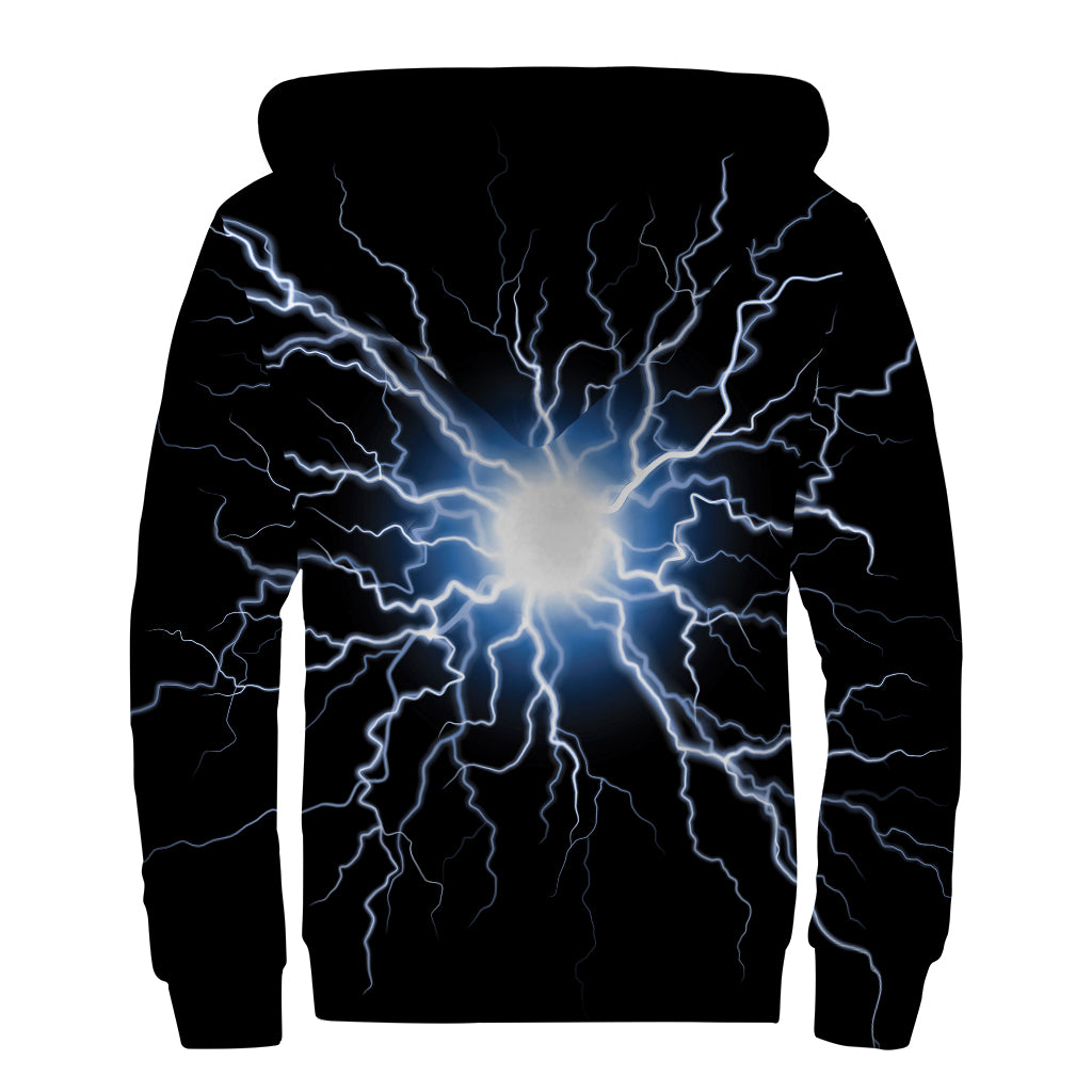 Lightning Spark Print Sherpa Lined Zip Up Hoodie