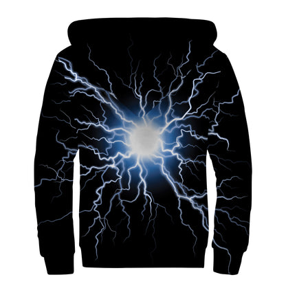 Lightning Spark Print Sherpa Lined Zip Up Hoodie