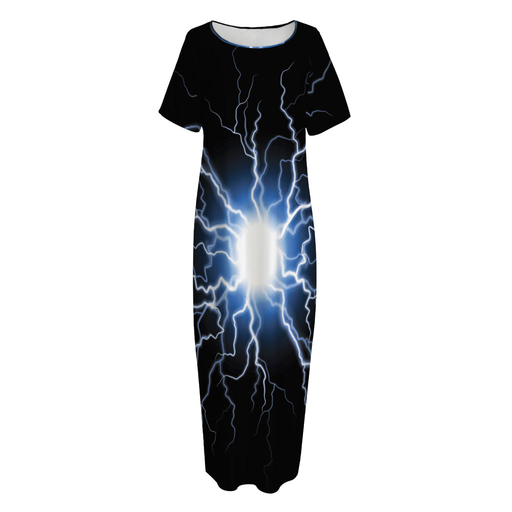 Lightning Spark Print Short Sleeve Long Nightdress