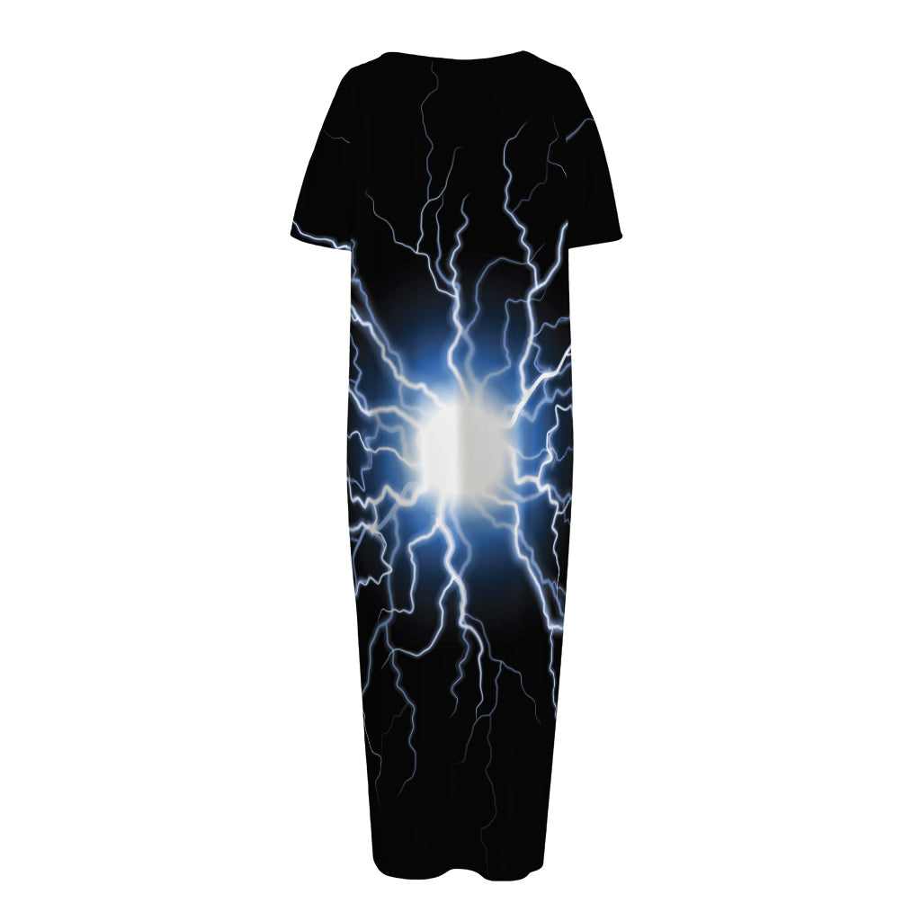 Lightning Spark Print Short Sleeve Long Nightdress