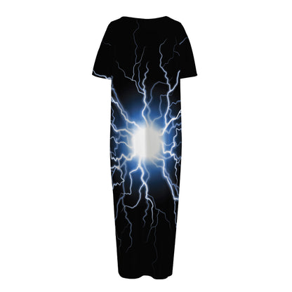 Lightning Spark Print Short Sleeve Long Nightdress