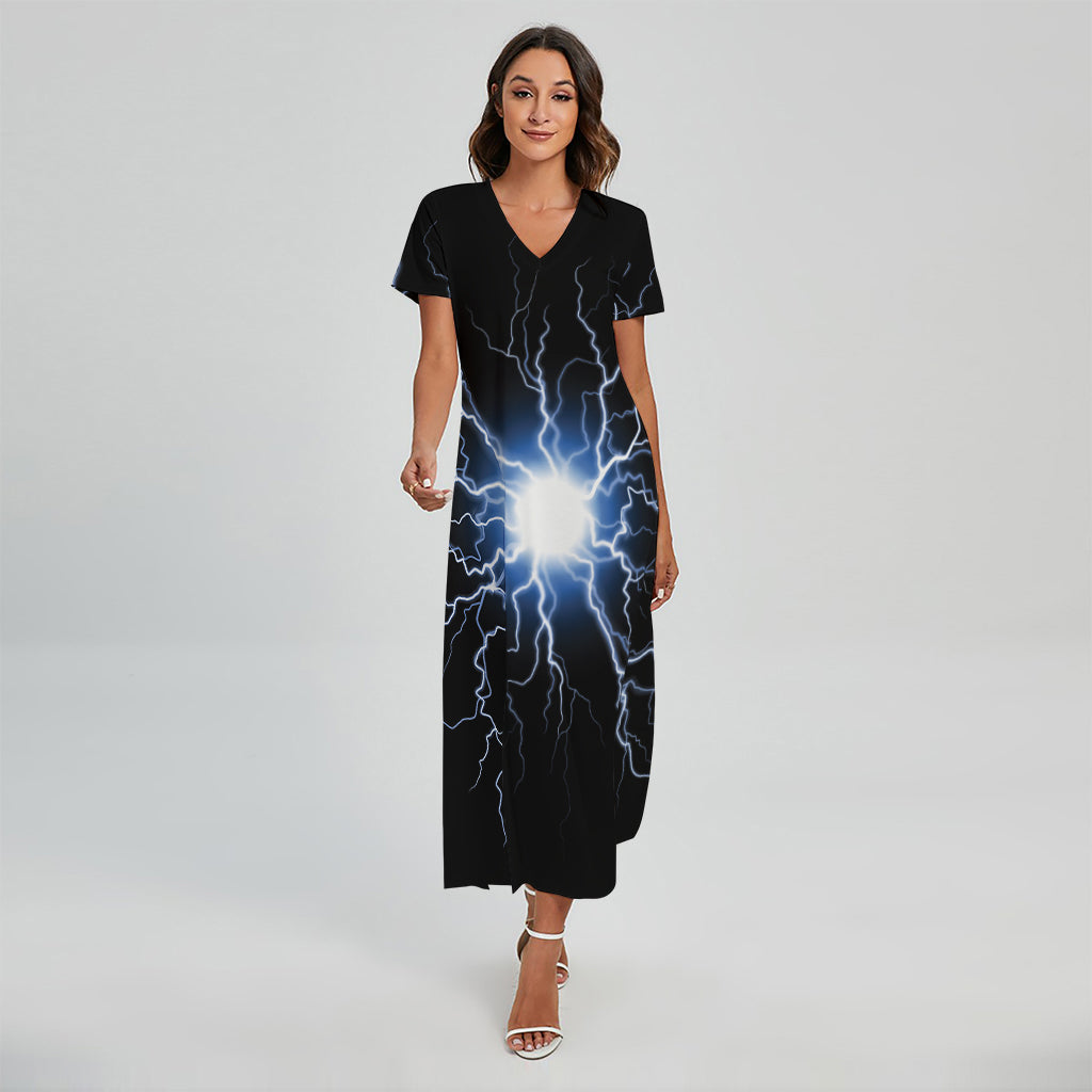 Lightning Spark Print Short Sleeve Maxi Dress