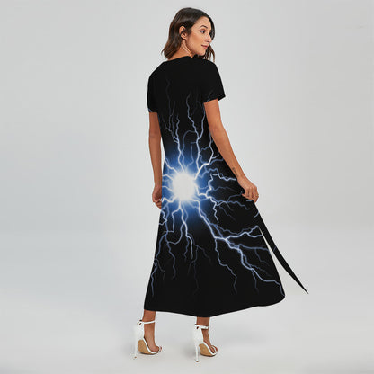 Lightning Spark Print Short Sleeve Maxi Dress