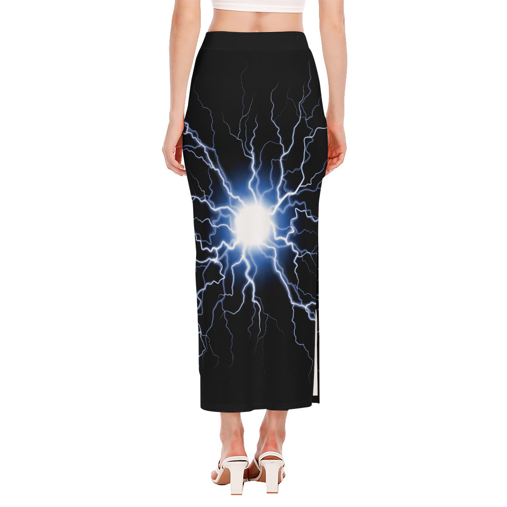 Lightning Spark Print Side Slit Maxi Skirt